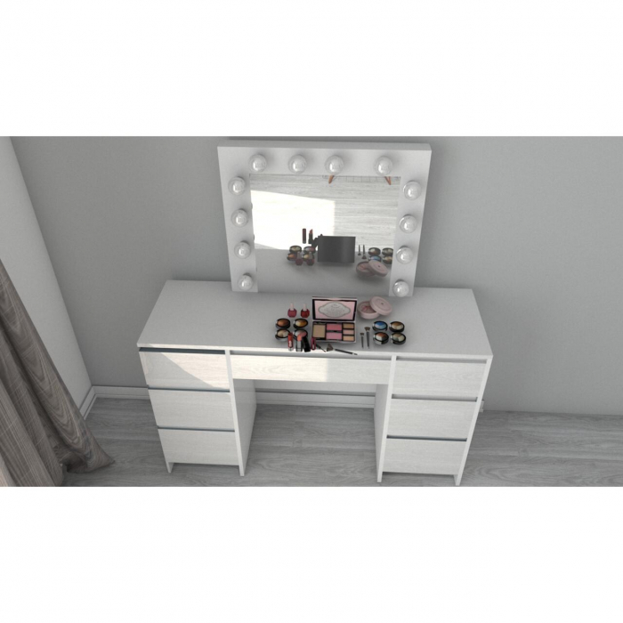 Masa de toaleta/machiaj, alb lucios, cu oglinda si LED-uri, Vanessa, 130x43x143 cm [7]