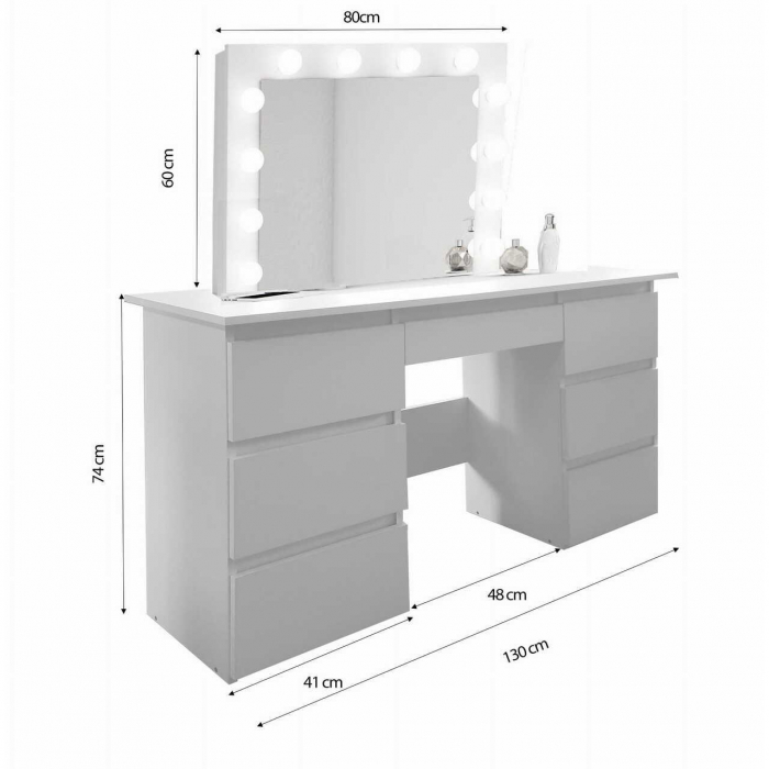 Masa de toaleta/machiaj, alb lucios, cu oglinda si LED-uri, Vanessa, 130x43x143 cm [5]
