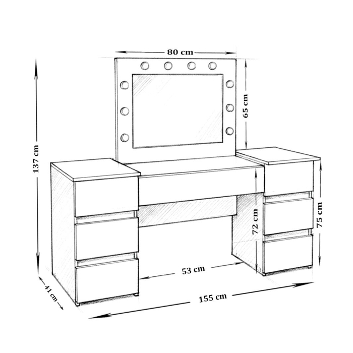 Masa de toaleta/machiaj, Antonia, gri deschis, cu oglinda si LED-uri, 155x42x135 cm [3]