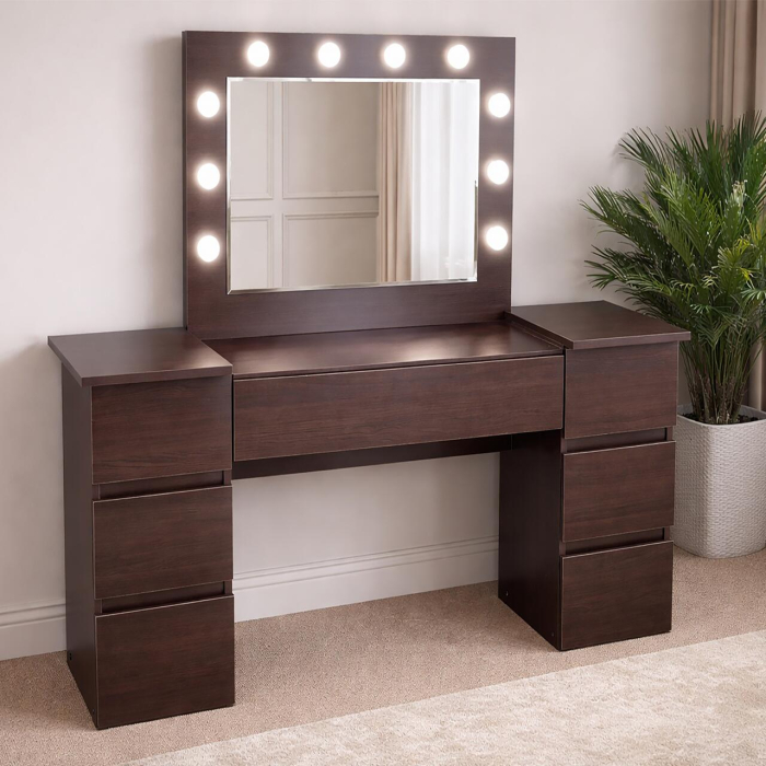 Masa de toaleta/machiaj, Antonia, wenge, cu oglinda si LED-uri, 155x42x135 cm [3]