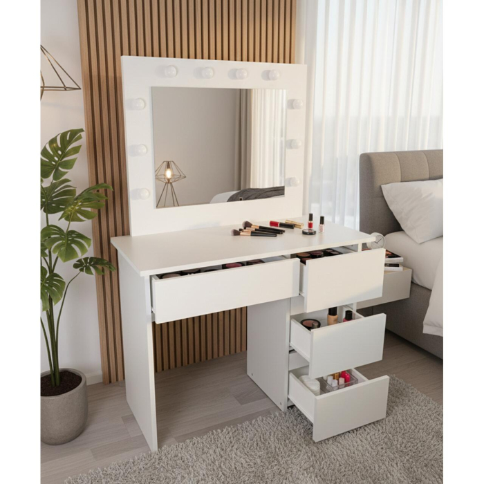 Masa de toaleta/machiaj, Irina, gri deschis, cu oglinda si LED-uri, 94x43x141 cm [2]