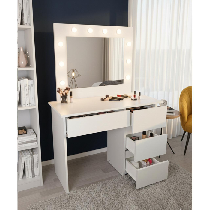 Masa de toaleta/machiaj, Irina, gri deschis, cu oglinda si LED-uri, 94x43x141 cm [3]
