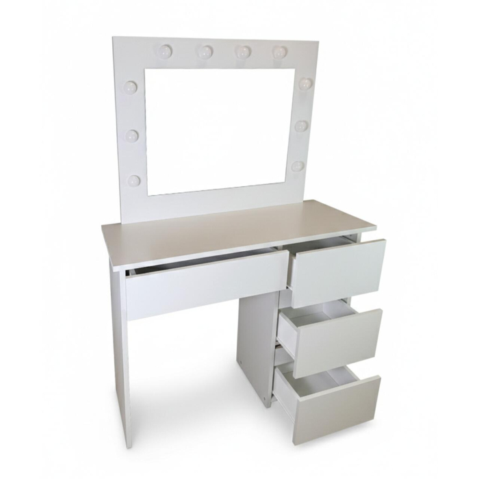 Masa de toaleta/machiaj, Irina, gri deschis, cu oglinda si LED-uri, 94x43x141 cm [4]