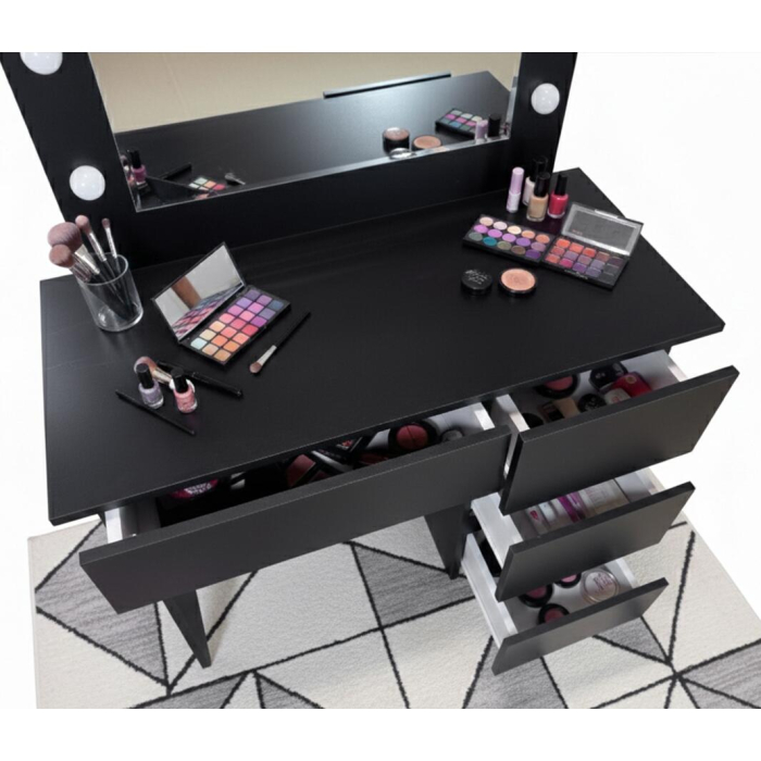 Masa de toaleta/machiaj, Irina, negru, cu oglinda si LED-uri, 94x43x141 cm [5]
