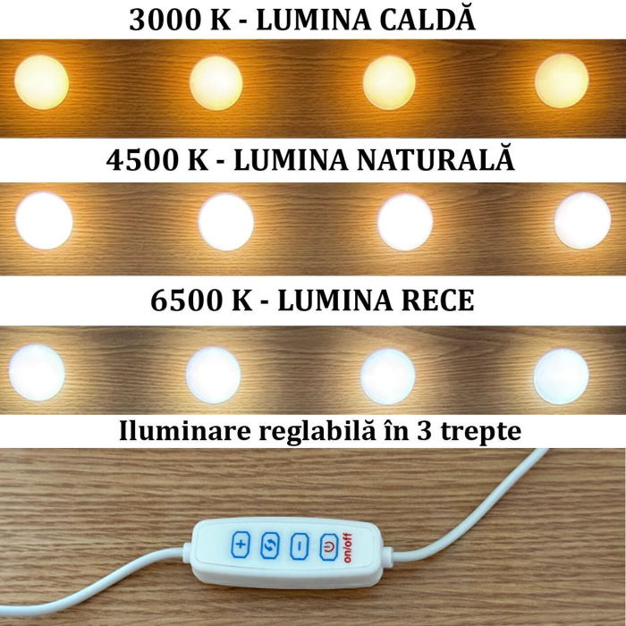 Masa de toaleta/machiaj, Irina, roz, cu oglinda si LED-uri, 94x43x141 cm [5]