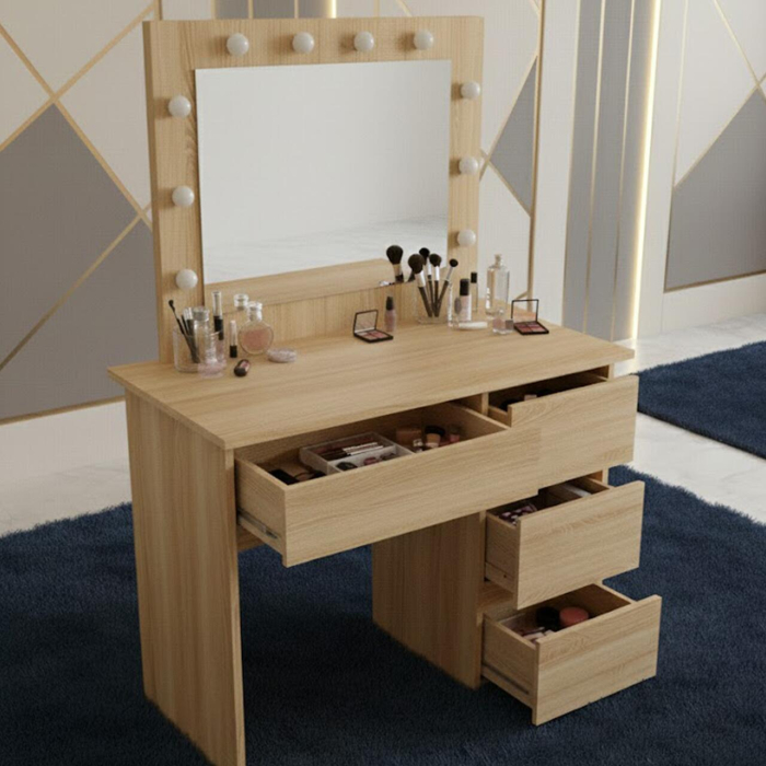 Masa de toaleta/machiaj, Irina, stejar, cu oglinda si LED-uri, 94x43x141 cm [4]