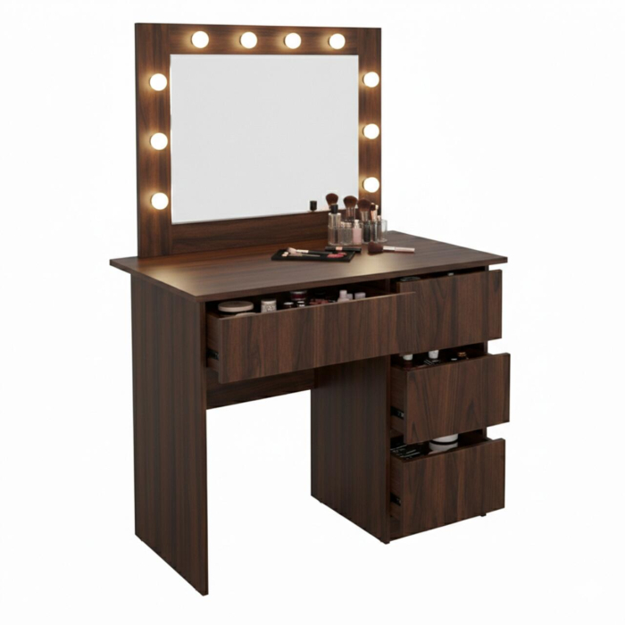 Masa de toaleta/machiaj, Irina, wenge, cu oglinda si LED-uri, 94x43x141 cm [4]