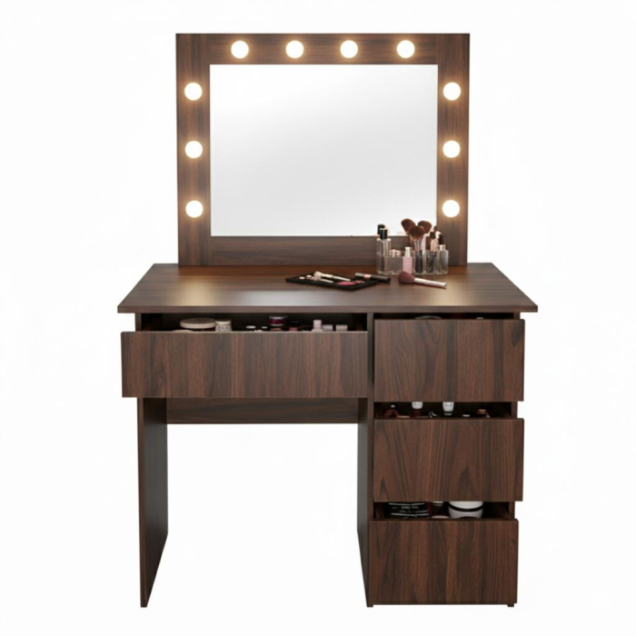 Masa de toaleta/machiaj, Irina, wenge, cu oglinda si LED-uri, 94x43x141 cm [3]