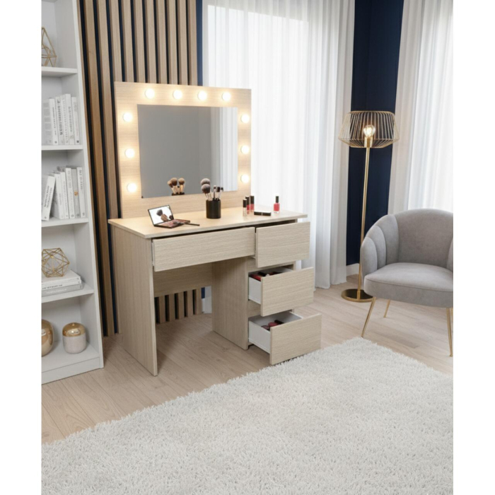 Masa de toaleta/machiaj, Irina, zebrano, cu oglinda si LED-uri, 94x43x141 cm [4]