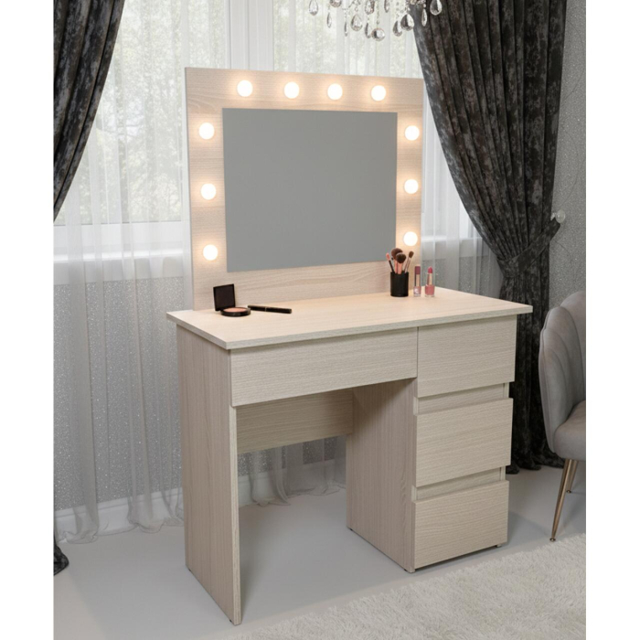 Masa de toaleta/machiaj, Irina, zebrano, cu oglinda si LED-uri, 94x43x141 cm [3]