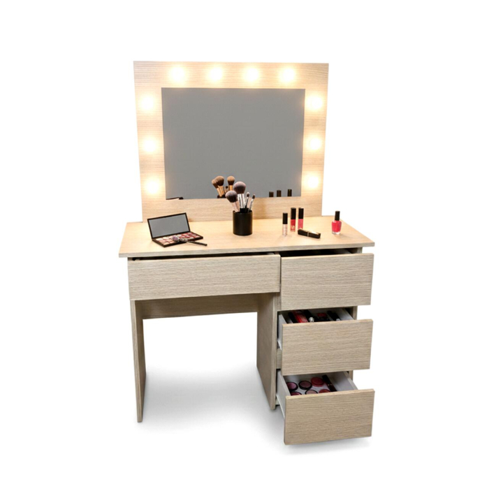 Masa de toaleta/machiaj, Irina, zebrano, cu oglinda si LED-uri, 94x43x141 cm [2]