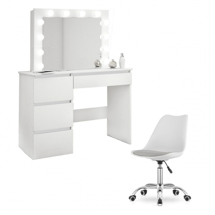 Masa de toaleta/machiaj + scaun Alba, alb, cu oglinda si LED-uri, Irina, 94x43x141 cm [1]