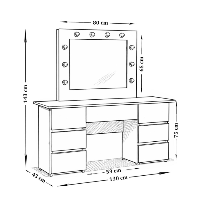 Masa de toaleta/machiaj, Vanessa, gri deschis, cu oglinda si LED-uri, 130x43x143 cm [3]