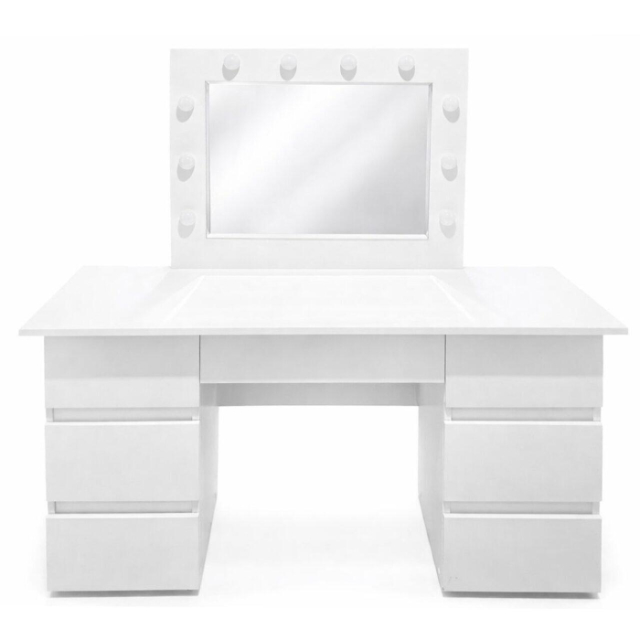 Masa de toaleta/machiaj, Vanessa + scaun Alba, alb, cu oglinda si LED-uri, 130x43x143 cm [12]