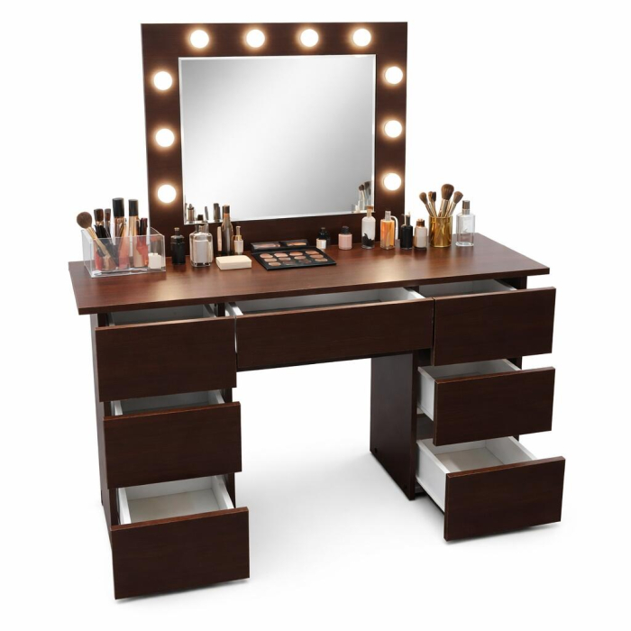 Masa de toaleta/machiaj, Vanessa, wenge, cu oglinda si LED-uri, 130x43x143 cm [3]