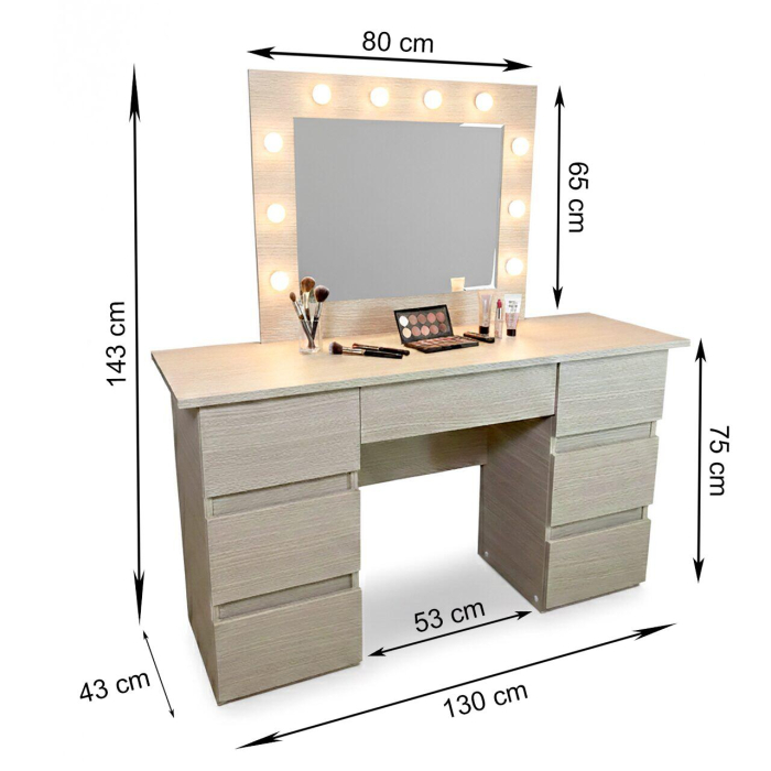 Masa de toaleta/machiaj, Vanessa, zebrano, cu oglinda si LED-uri, 130x43x143 cm [5]