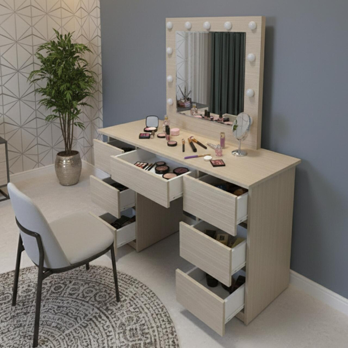 Masa de toaleta/machiaj, Vanessa, zebrano, cu oglinda si LED-uri, 130x43x143 cm [4]