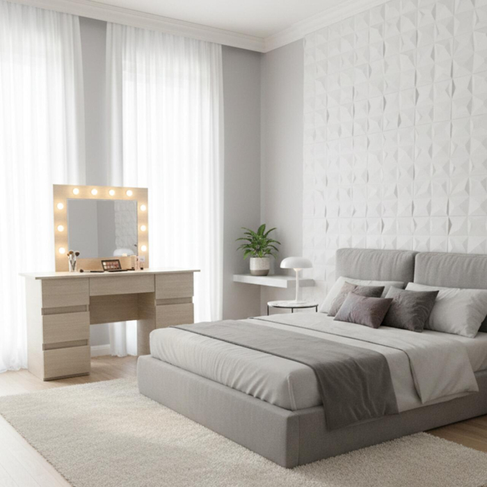 Masa de toaleta/machiaj, Vanessa, zebrano, cu oglinda si LED-uri, 130x43x143 cm [2]