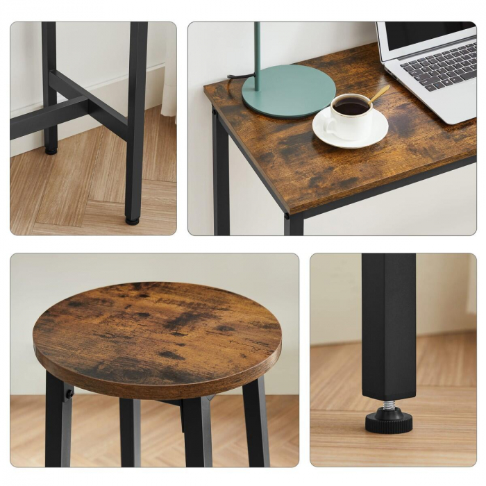 Masa pentru bucatarie/living/bar + 2 scaune, Artool, pal si otel, maro rustic, 100x40x90 cm [2]