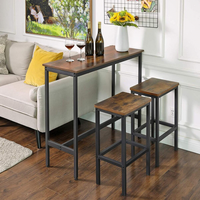 Masa pentru bucatarie/living/bar, Artool, inalta, pal si otel, maro rustic, 100x40x90 cm [6]
