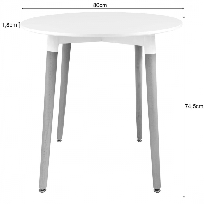 Masa stil scandinav, Artool, Kami, rotunda, MDF si lemn, alb, 80x74 cm [2]