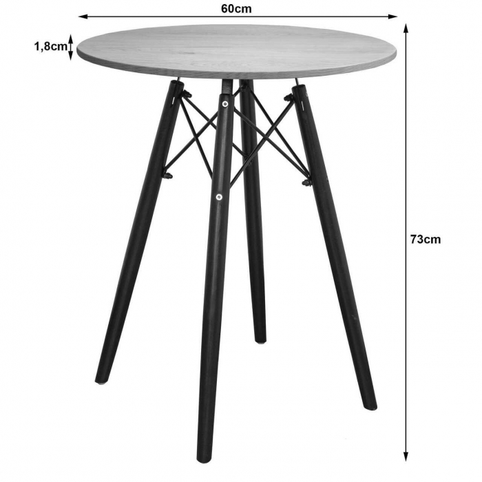 Masa stil scandinav, Artool, rotund, MDF si lemn, maro rustic, 60x73 cm [3]