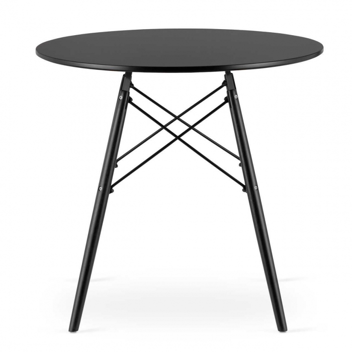 Masa stil scandinav, Artool, rotund, MDF si lemn, negru, 80x72 cm [3]