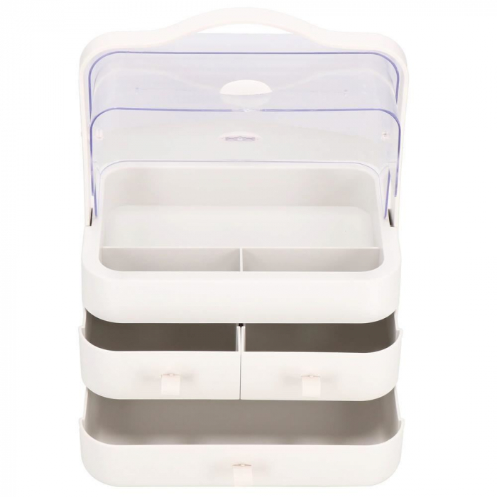 Organizator cosmetice, plastic, 3 niveluri, 3 sertare, alb, 29.8x20.4x39.5 cm, Springos [13]