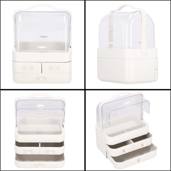 Organizator cosmetice, plastic, 3 niveluri, 3 sertare, alb, 29.8x20.4x39.5 cm, Springos [6]