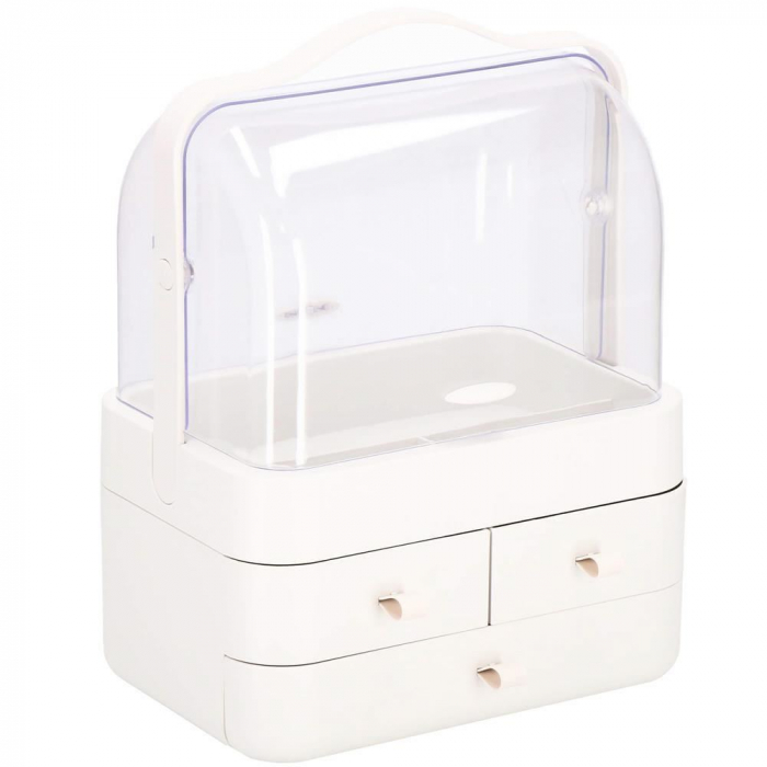 Organizator cosmetice, plastic, 3 niveluri, 3 sertare, alb, 29.8x20.4x39.5 cm, Springos [15]