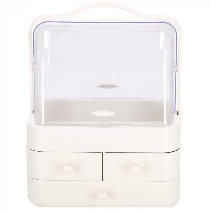 Organizator cosmetice, plastic, 3 niveluri, 3 sertare, alb, 29.8x20.4x39.5 cm, Springos [16]