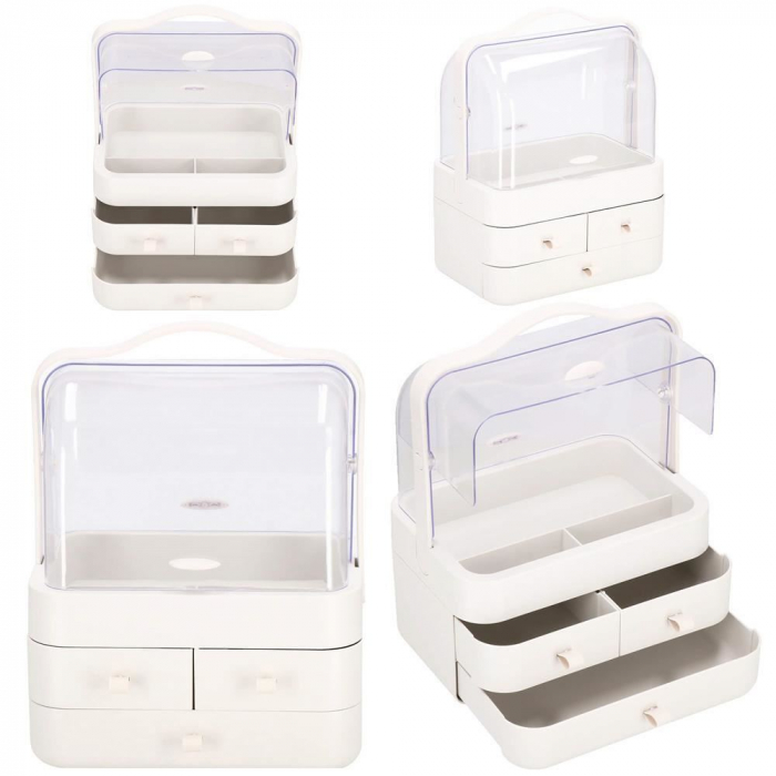 Organizator cosmetice, plastic, 3 niveluri, 3 sertare, alb, 29.8x20.4x39.5 cm, Springos [18]