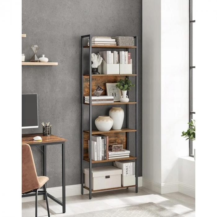 Raft depozitare, Artool, pal, otel, 6 polite, maro rustic si negru, max 23 kg, 60x24x186 cm [2]