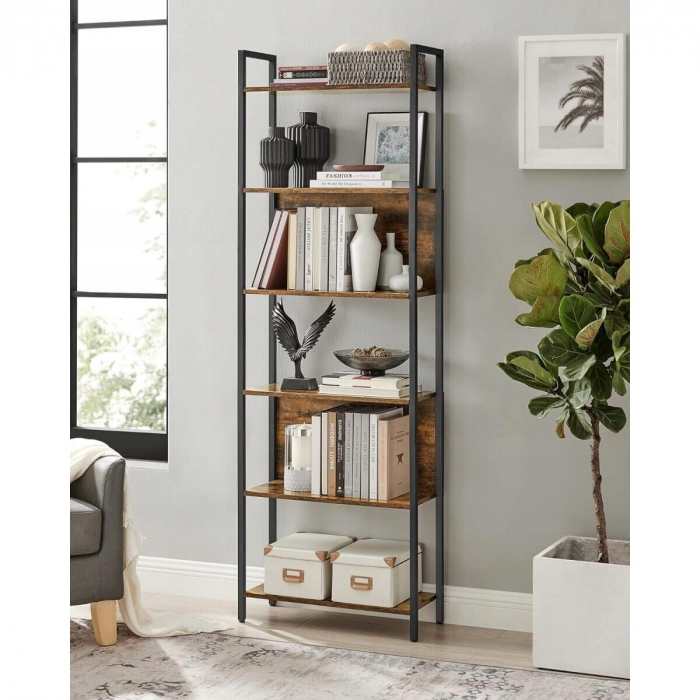 Raft depozitare, Artool, pal, otel, 6 polite, maro rustic si negru, max 23 kg, 60x24x186 cm [10]