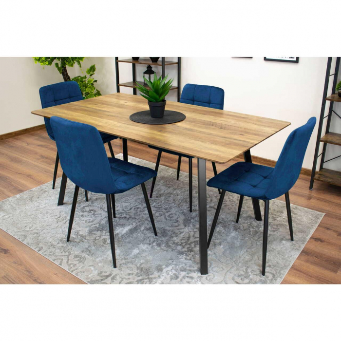 Scaun bucatarie/living, Artool, Kara, catifea, metal, bleumarin si negru, 44.5x50.5x87 cm [5]