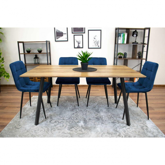 Scaun bucatarie/living, Artool, Kara, catifea, metal, bleumarin si negru, 44.5x50.5x87 cm [8]