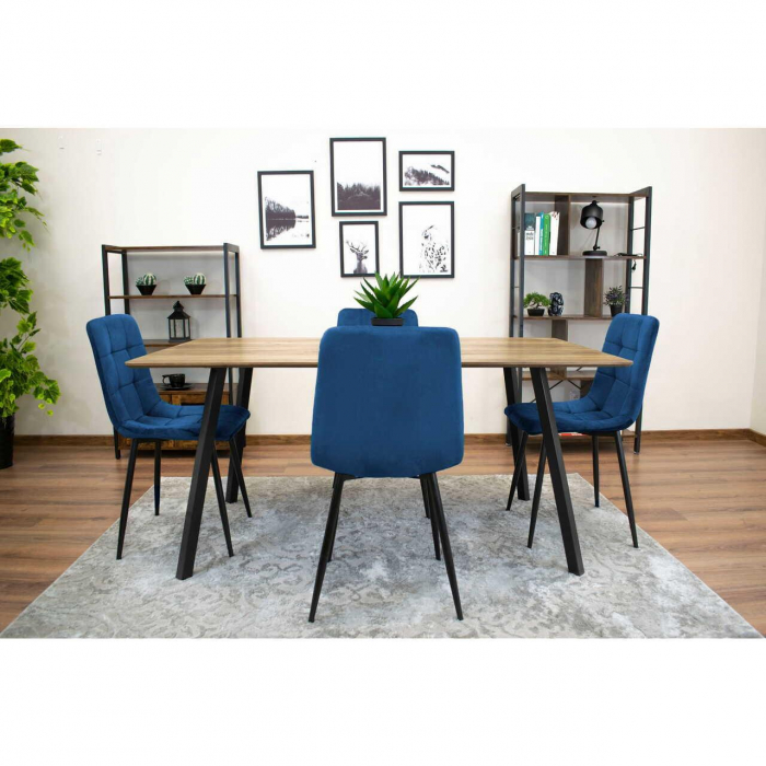 Scaun bucatarie/living, Artool, Kara, catifea, metal, bleumarin si negru, 44.5x50.5x87 cm [4]