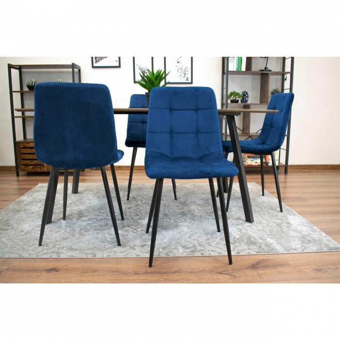 Scaun bucatarie/living, Artool, Kara, catifea, metal, bleumarin si negru, 44.5x50.5x87 cm [2]