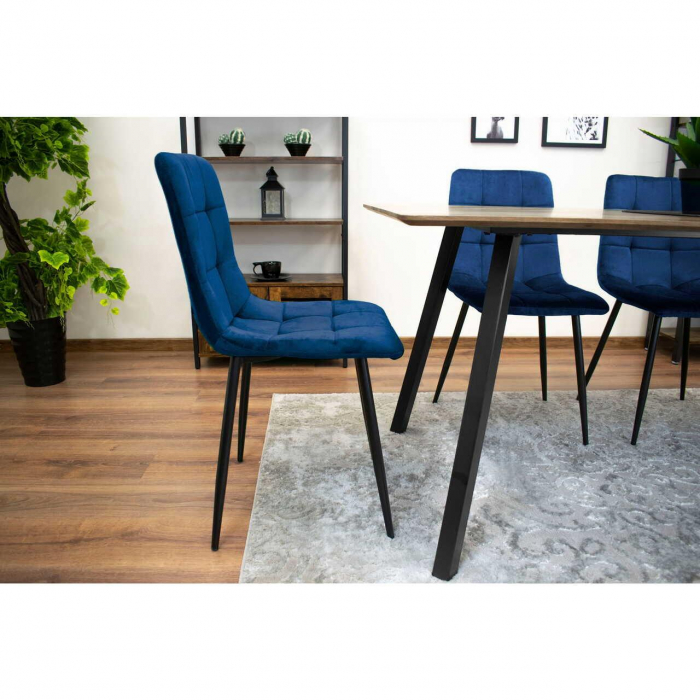 Scaun bucatarie/living, Artool, Kara, catifea, metal, bleumarin si negru, 44.5x50.5x87 cm [7]