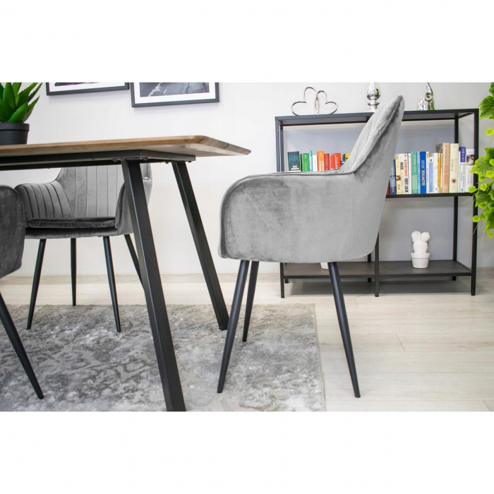 Scaun bucatarie/living, Artool, Lugo, catifea, metal, argintiu si negru, 57.5x56.5x86.5 cm [6]