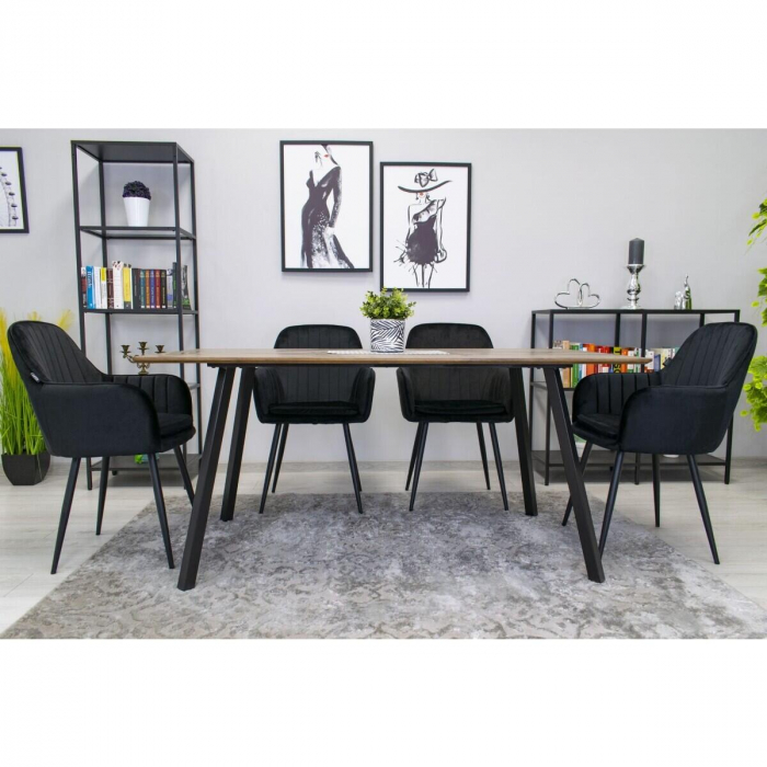 Scaun bucatarie/living, Artool, Lugo, catifea, metal, negru, 57.5x56.5x86.5 cm [2]