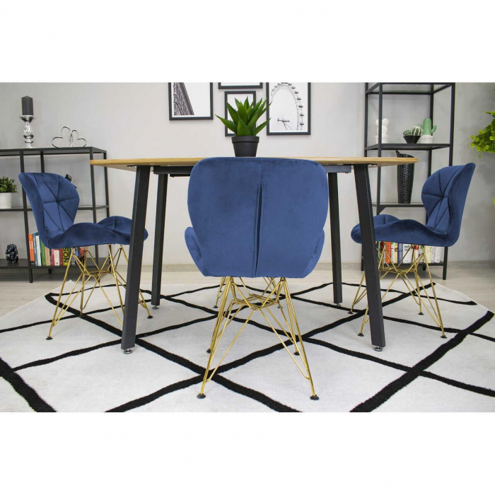 Scaun bucatarie/living, Artool, Nest, catifea, metal, bleumarin si auriu, 47x53x73 cm [7]