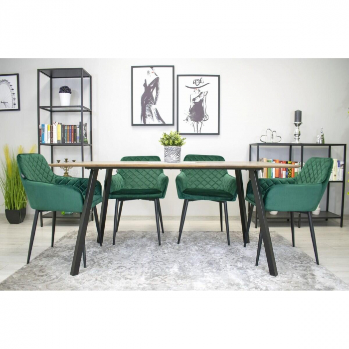 Scaun bucatarie/living, Artool, Nola, catifea, metal, verde si negru, 58x57x79 cm [2]