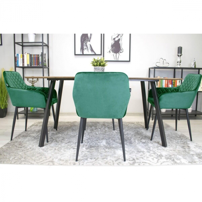 Scaun bucatarie/living, Artool, Nola, catifea, metal, verde si negru, 58x57x79 cm [6]
