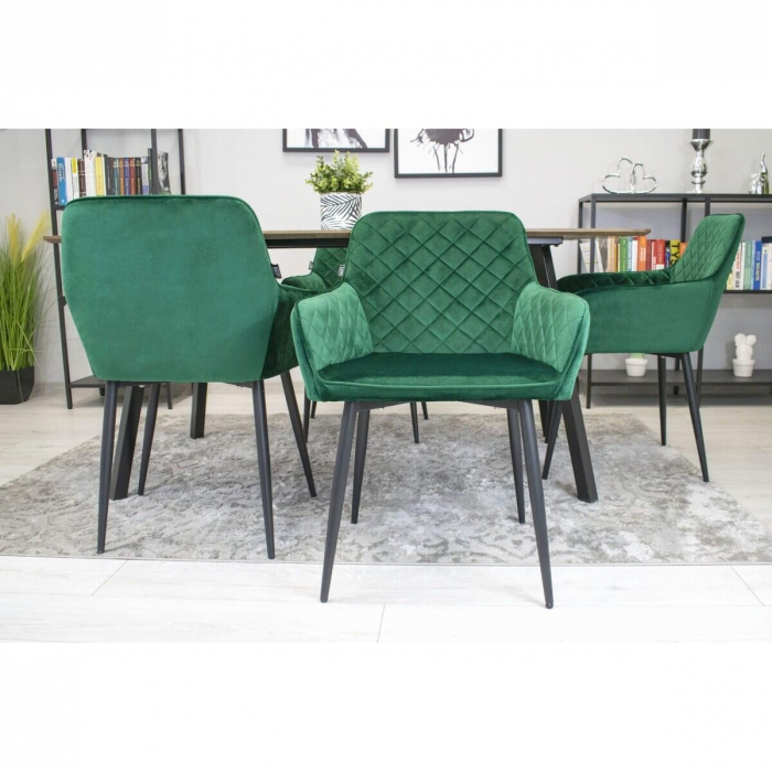 Scaun bucatarie/living, Artool, Nola, catifea, metal, verde si negru, 58x57x79 cm [5]