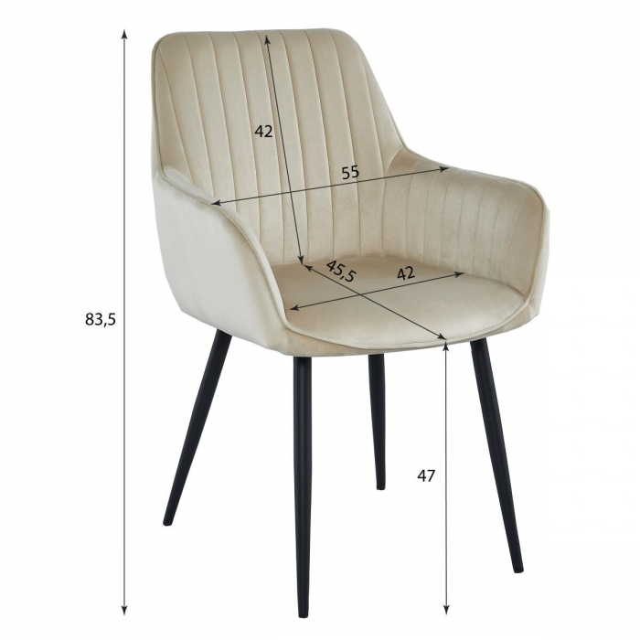 Scaun bucatarie/living, Artool, Solden, catifea, metal, bej si negru, 55x45.5x83.5 cm [5]