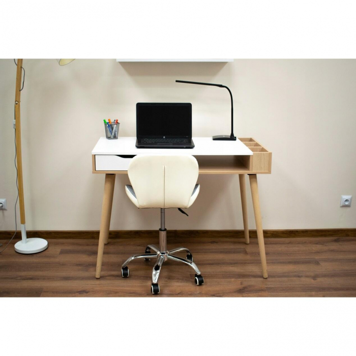 Scaun de birou, Artool, Avola, rotativ, piele ecologica, gri si alb, 47.5x55.5x84.5 cm [11]