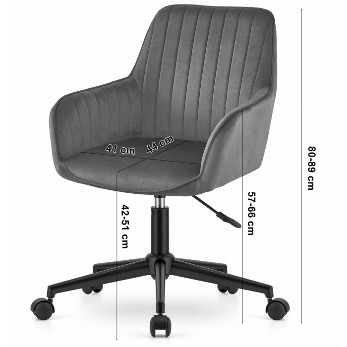 Scaun de birou, Artool, Roxy, rotativ, catifea, gri si negru, 60x65x80-89 cm [6]