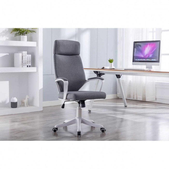 Scaun de birou, Jumi, rotativ, functie tilt, textil, gri si alb, max 120 kg, 64x65x111-120 cm [8]