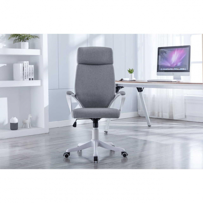Scaun de birou, Jumi, rotativ, functie tilt, textil, gri si alb, max 120 kg, 64x65x111-120 cm [5]